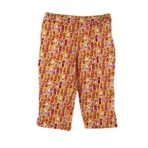Alanni Capri Pants Flip Flop Pattern Yellow Pink Beach Mid Rise Womens Size 12